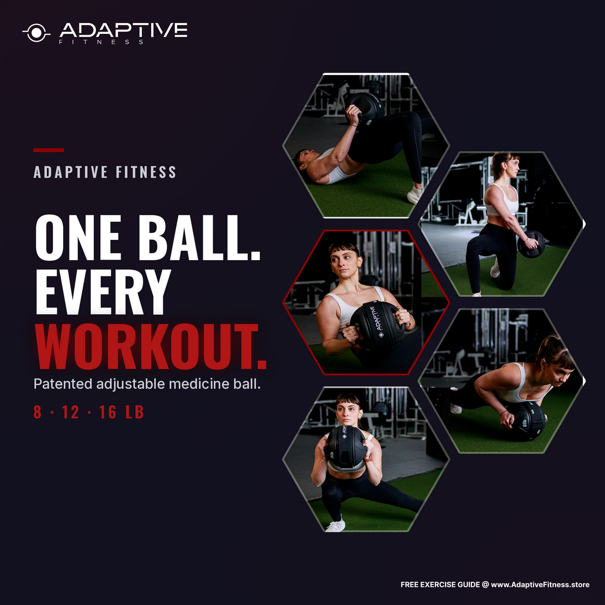 Adaptive Fitness adjustable medicine ball used across a full range of workouts