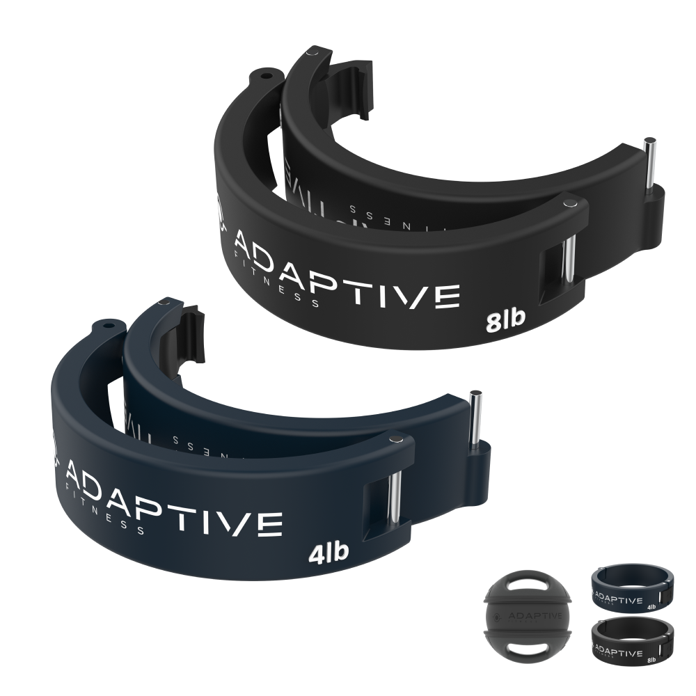 The 4 lb and 8 lb patented weight bands for the Adaptive Fitness adjustable medicine ball