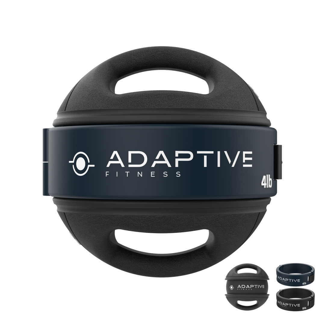 Front View of Adaptive Fitness 8lb Adjustable Medicine Ball with Handles with 4lb Weight Band