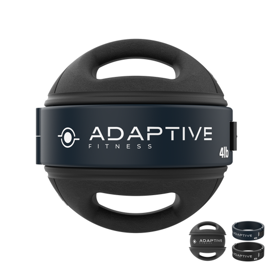 Front View of Adaptive Fitness 8lb Adjustable Medicine Ball with Handles with 4lb Weight Band