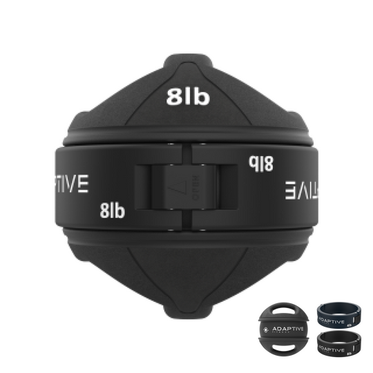 Side View of Adaptive Fitness 8lb Adjustable Medicine Ball with Handles with 8lb Weight Band