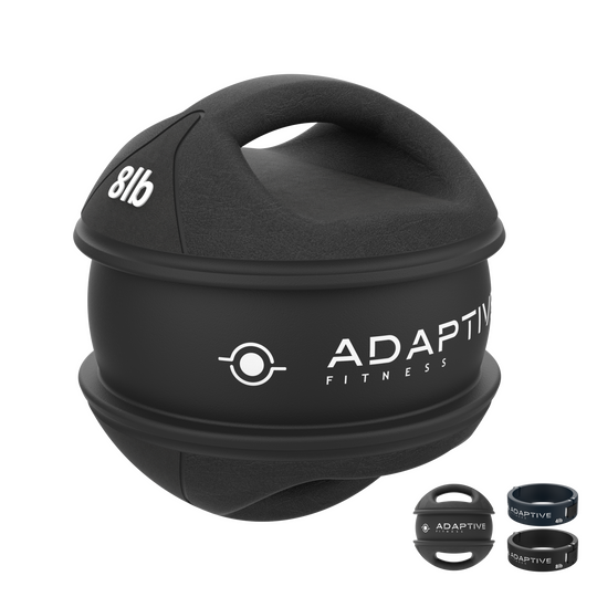 Diagonal View of Adaptive Fitness 8lb Adjustable Medicine Ball with Handles 
