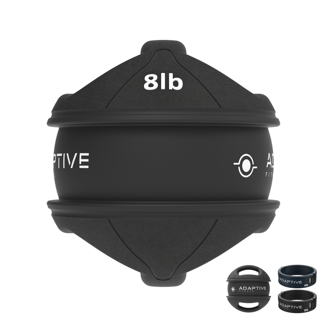 Side View of Adaptive Fitness 8lb Adjustable Medicine Ball with Handles