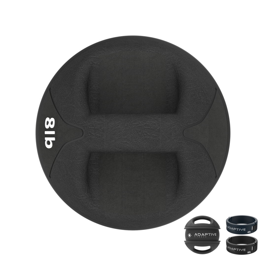 Top View of Adaptive Fitness 8lb Adjustable Medicine Ball with Handles with 4lb Weight Band